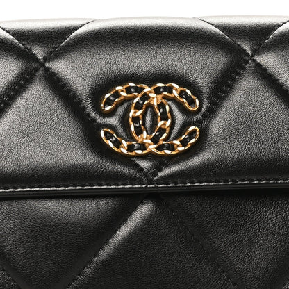 Lambskin Quilted Chanel 19 Flap Clutch Black
