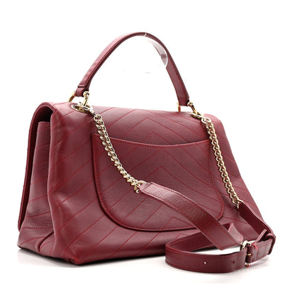 Grained Calfskin Stitched Chevron Medium Chic Top Handle Flap Red
