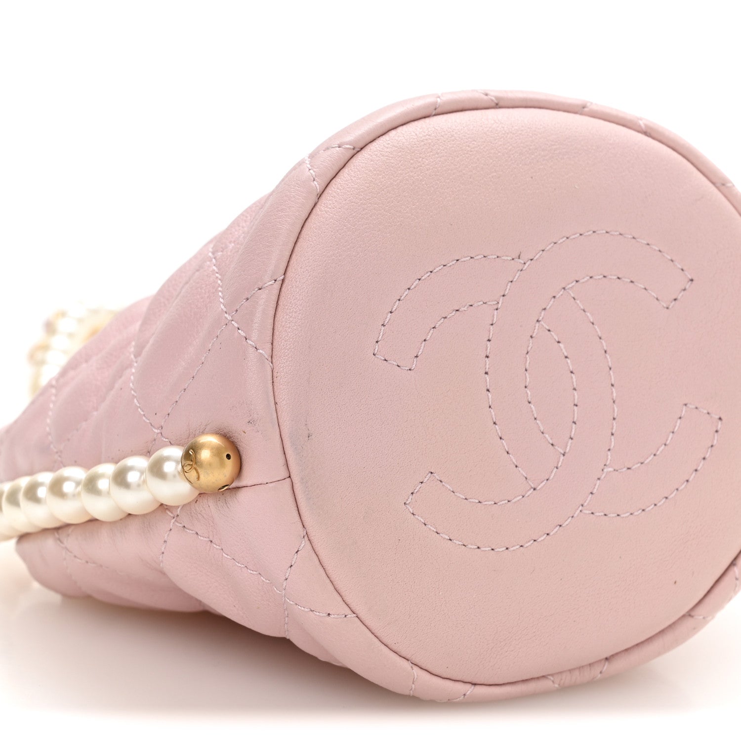 Calfskin Quilted Pearl Mini About Pearls Drawstring Bucket Light Pink