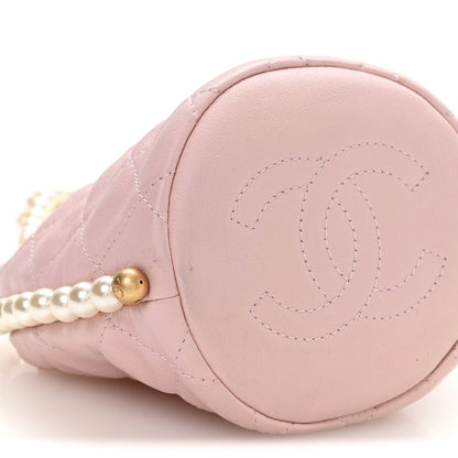 Calfskin Quilted Pearl Mini About Pearls Drawstring Bucket Light Pink