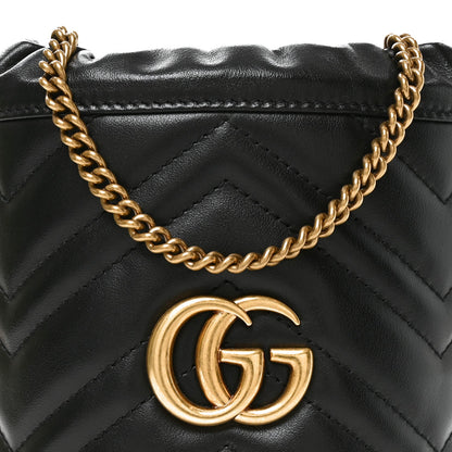 Calfskin Matelasse Mini GG Marmont 2.0 Bucket Bag Black