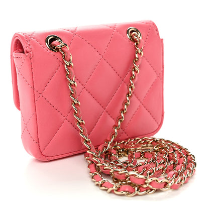 Lambskin Quilted Mini Chain Belt Bag Pink