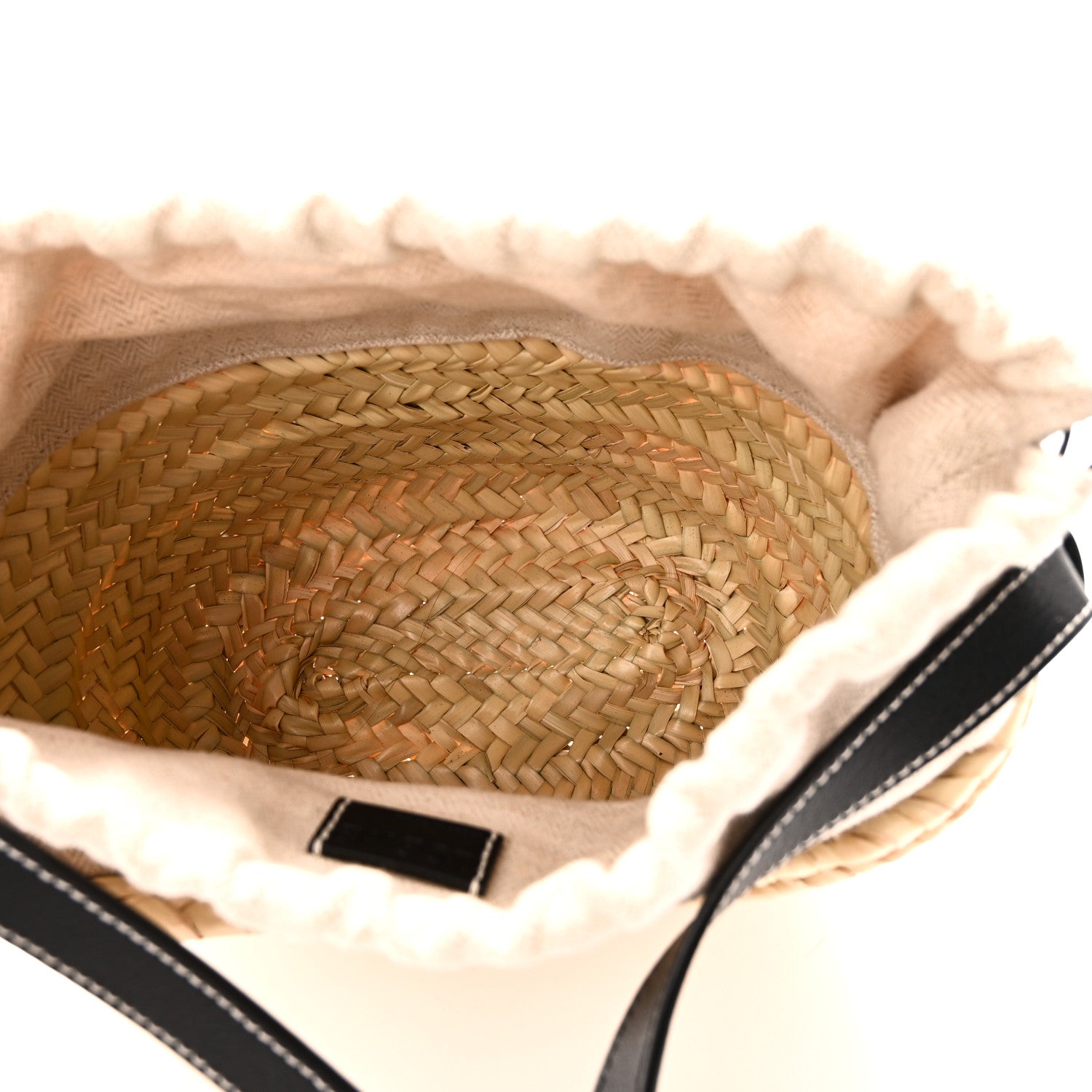 Leaf Palm Calfskin Drawstring Bucket Bag Natural Black