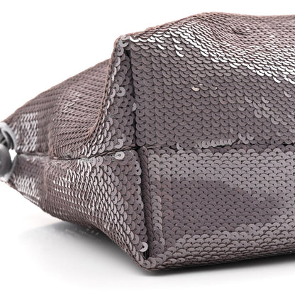 Sequin Medium Donut Chain Flamenco Knot Clutch Grey