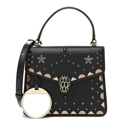 Calfskin Studded Serpenti Forever Top Handle Black