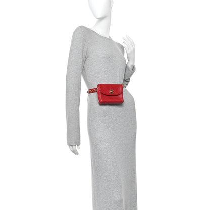 Lambskin Diamond Stitched Waist Chain Belt Flap Bag 75 30  Red