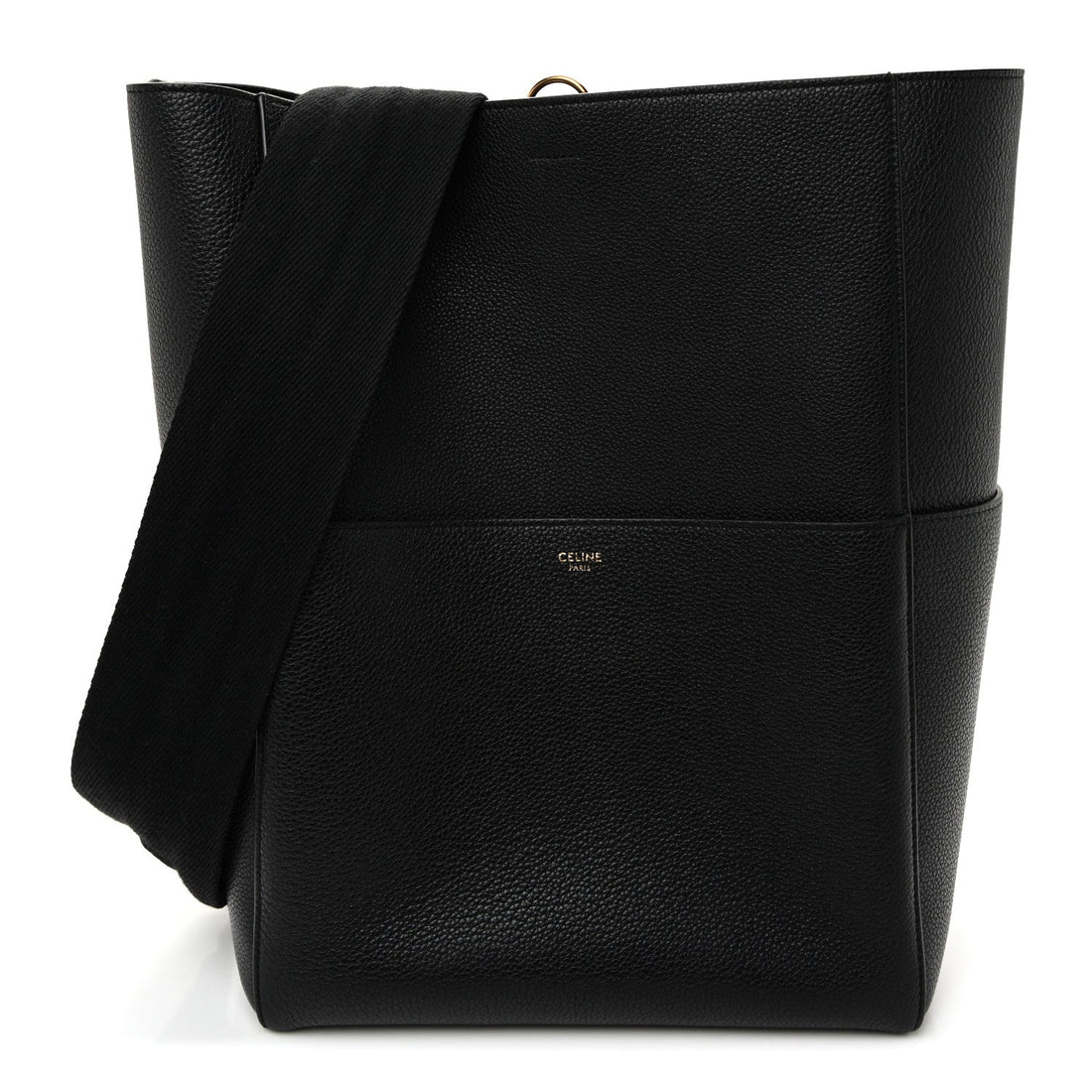 Soft Grained Calfskin Sangle Bucket Bag Black