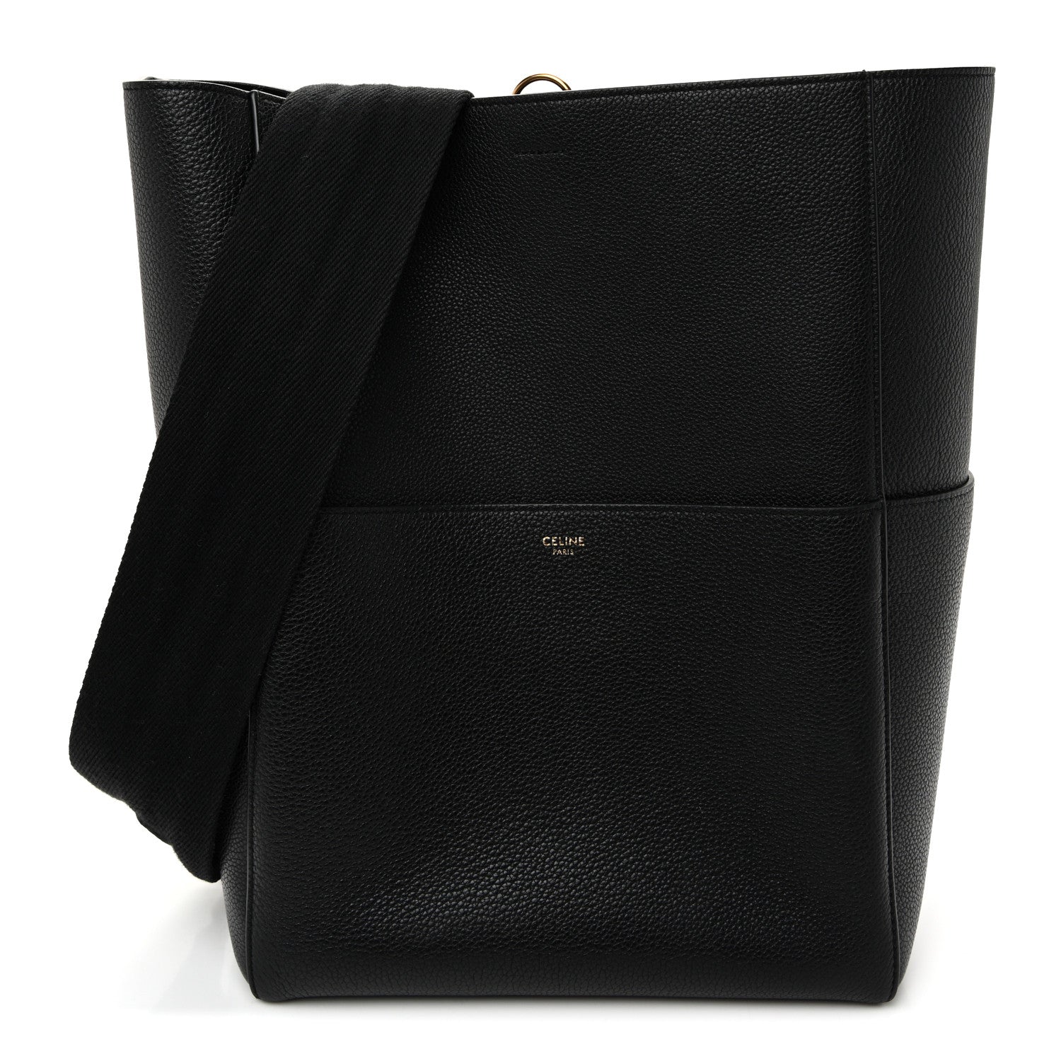 Soft Grained Calfskin Sangle Bucket Bag Black