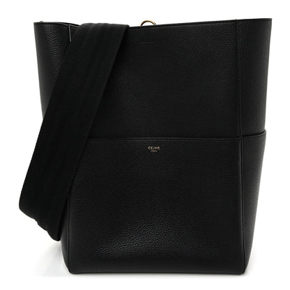 Soft Grained Calfskin Sangle Bucket Bag Black