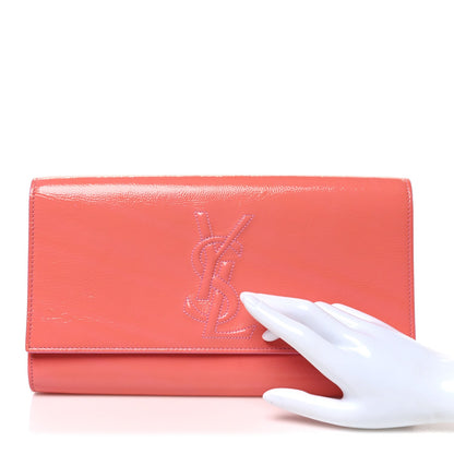 Textured Patent Large Belle De Jour Clutch Indian Pink
