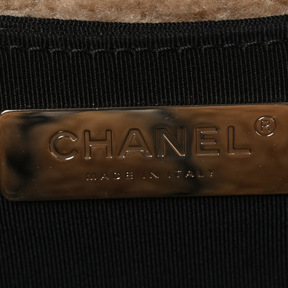 Shiny Crumpled Sheepskin Shearling Waist Bag Black Beige