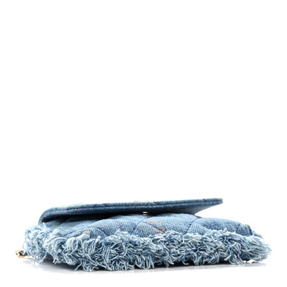 Denim Quilted Denim Mood Clutch With Chain Blue Multicolor