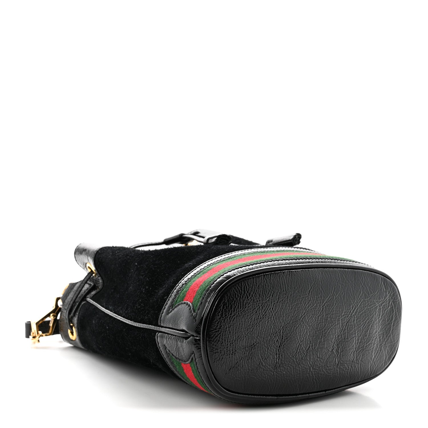 Suede Patent Web Small Ophidia Bucket Bag Black