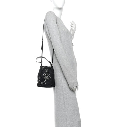 Tessuto Saffiano Ricamo Sequin Crystal Embellished Mini Re-Edition 1978 Bucket Bag Black