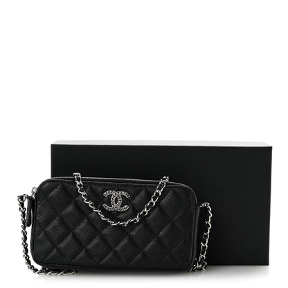 Caviar Quilted Logo Small Clutch With Chain Black