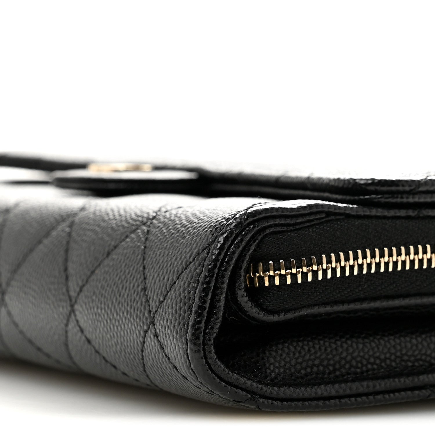 Caviar Quilted Phone Holder Wallet on Removable Chain Black