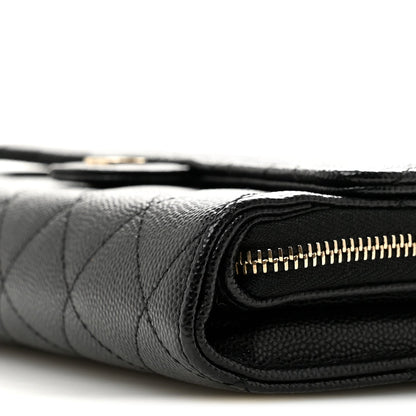 Caviar Quilted Phone Holder Wallet on Removable Chain Black