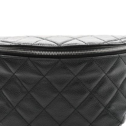 Grained Calfskin Quilted Waist Belt Bag Black