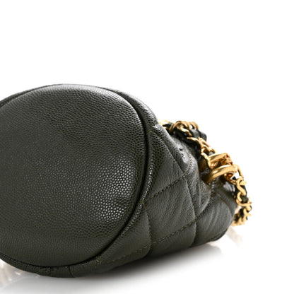 Caviar Quilted Coco First Bucket Clutch With Chain Khaki