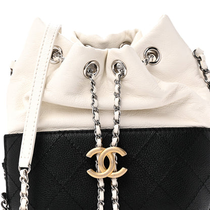 Aged Calfskin Quilted Small Gabrielle Bucket White Black