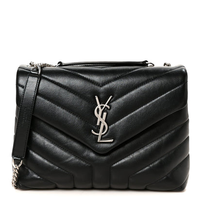 Calfskin Y Quilted Monogram Small Loulou Crossbody Bag Black