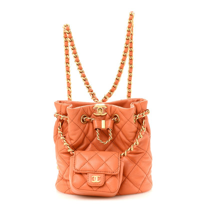 Calfskin Quilted Small CC Chain Bucket Backpack Orange