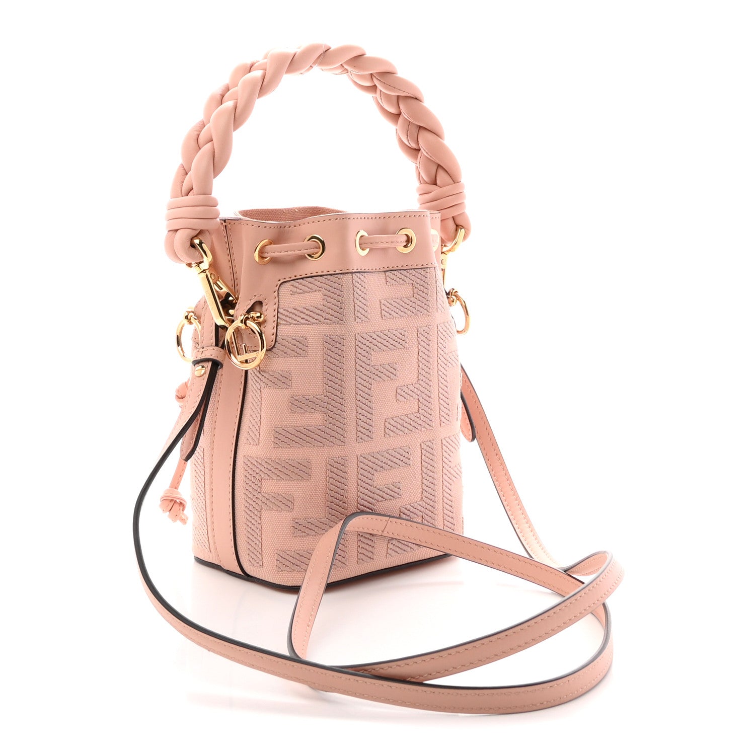 Canvas Nappa F is Fendi FF Embroidered Mini Mon Tresor Bucket Bag Baby Pink