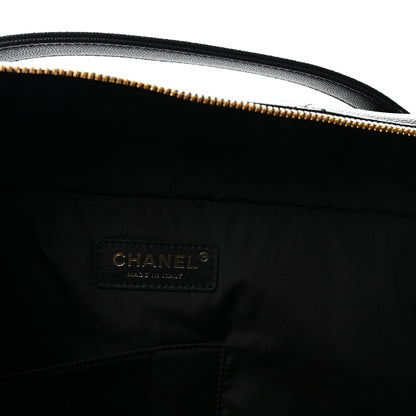 Shiny Grained Calfskin Quilted Large Travel Bowling Bag Black