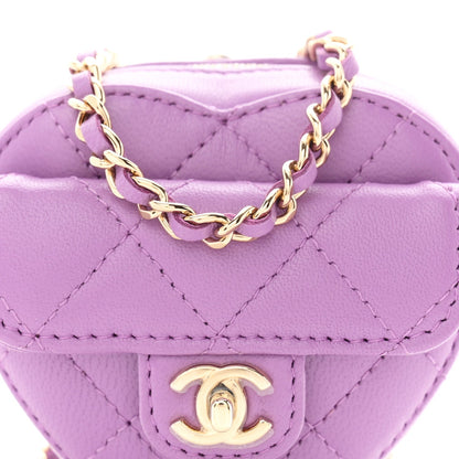 Lambskin Quilted CC In Love Heart Waist Belt Bag With Chain Purple