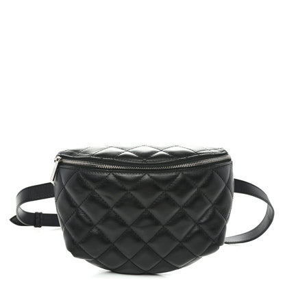 Calfskin Quilted Uniform Waist Belt Bag Black