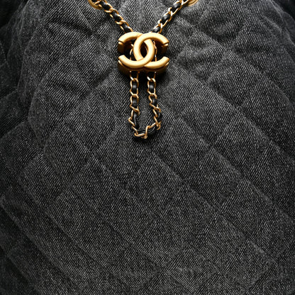 Washed Denim Quilted Large Chanel 25 Handbag Black