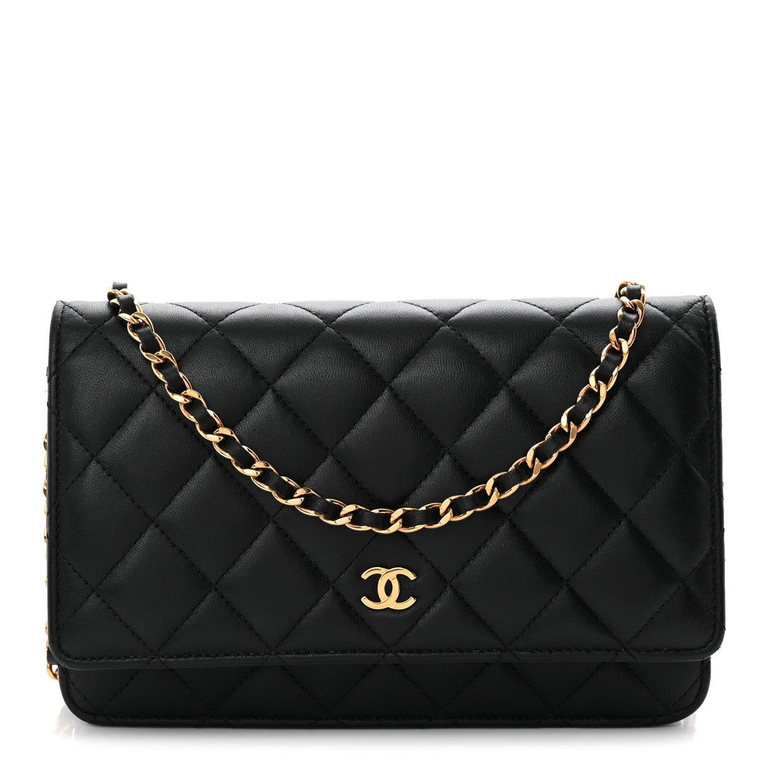 Lambskin Quilted Wallet On Chain WOC Black