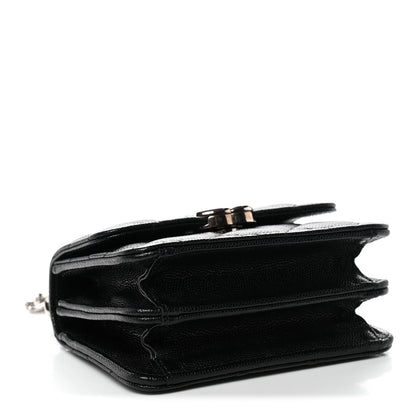 Caviar Quilted Enamel Top Handle Flap Clutch With Chain Black Clutch With Chain Black
