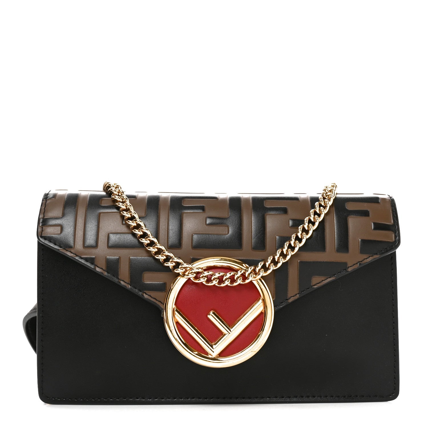 Vitello Liberty F is Fendi Bi-Color FF 1974 Embossed Envelope Belt Bag Maya Black