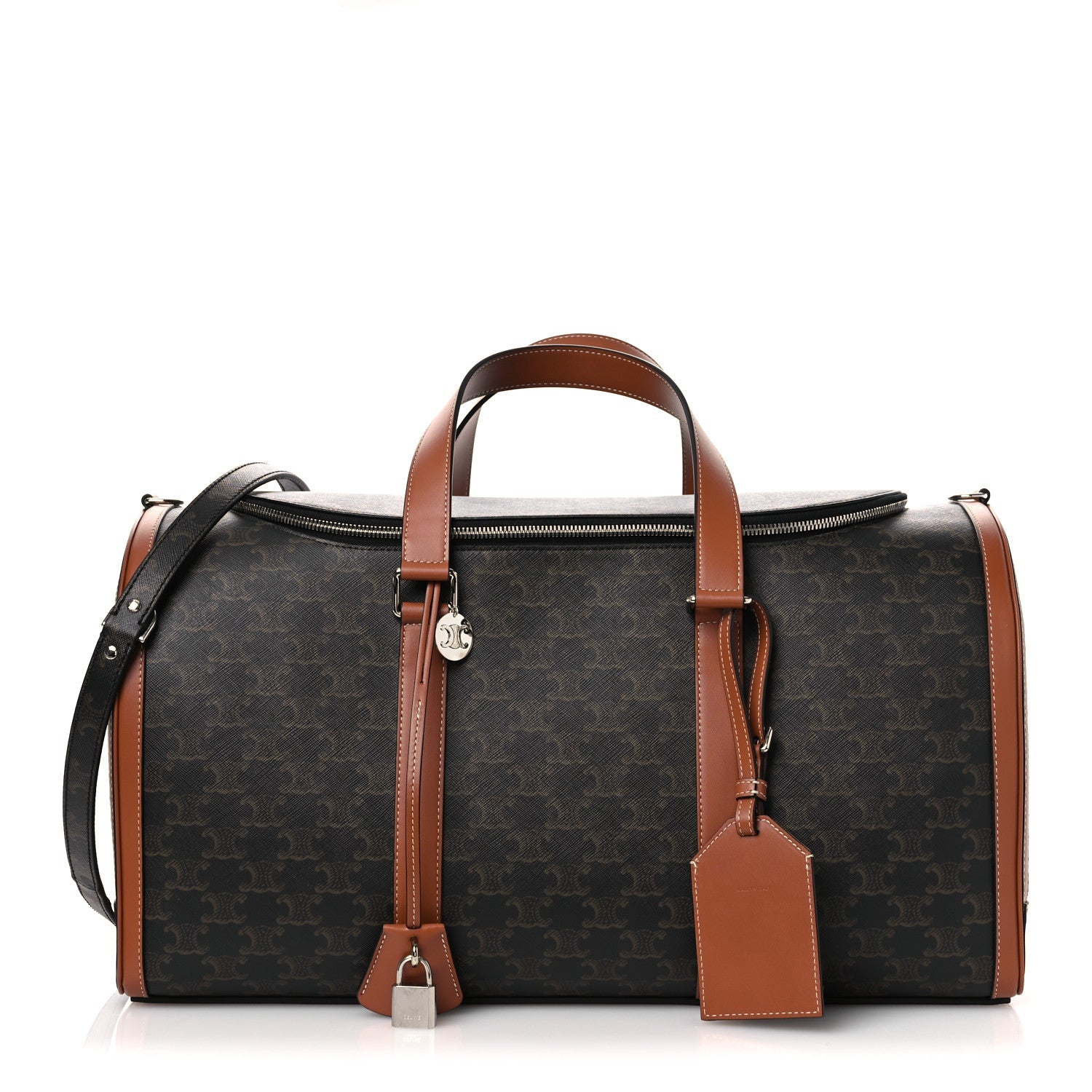 Triomphe Canvas Calfskin Travel Dog Bag Tan