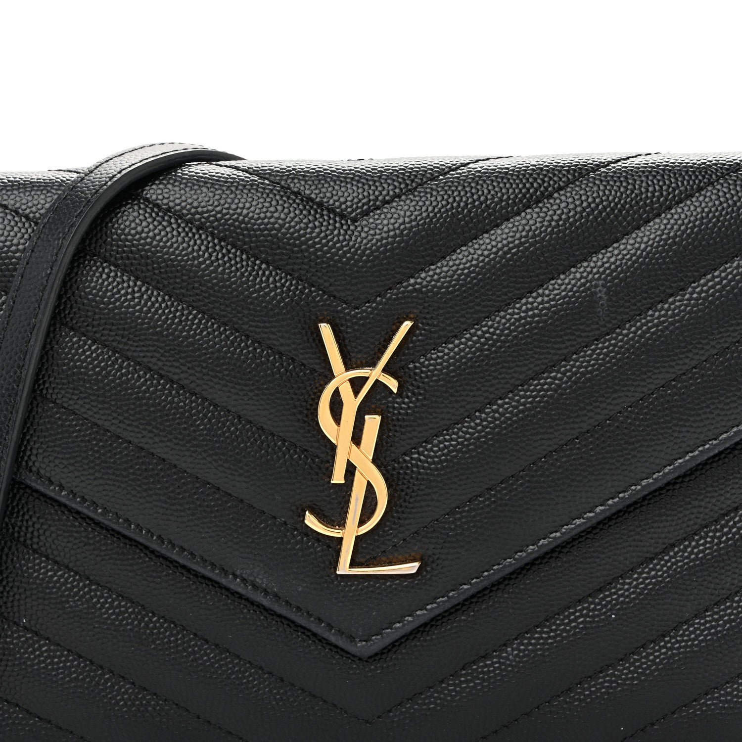 Grain De Poudre Matelasse Chevron Monogram Envelope Chain Wallet Black
