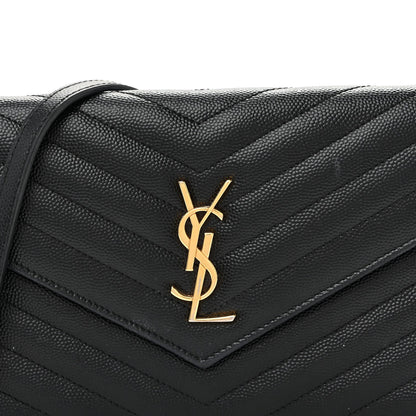 Grain De Poudre Matelasse Chevron Monogram Envelope Chain Wallet Black