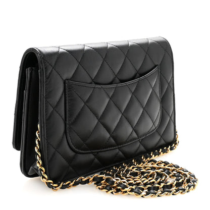 Lambskin Quilted Wallet On Chain WOC Black