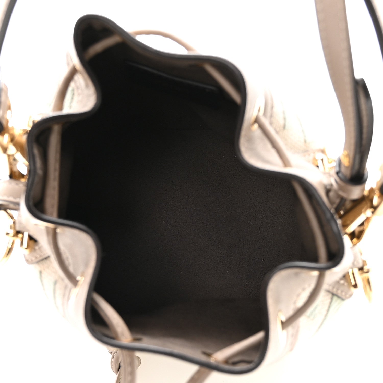 Canvas Vitello King FF Embroidered Mini Mon Tresor Bucket Bag Matcha Milk Dove