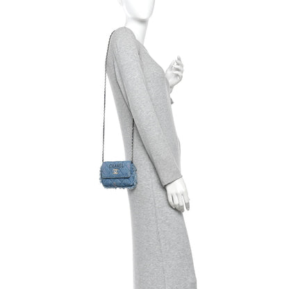 Denim Quilted Denim Mood Clutch With Chain Blue Multicolor