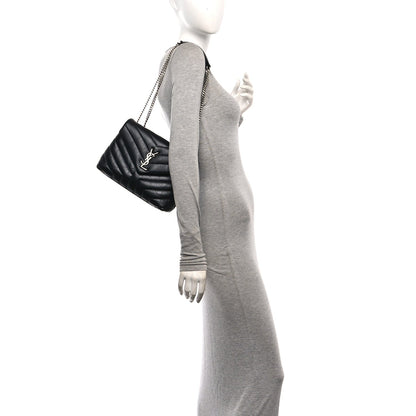 Calfskin Y Quilted Monogram Small Loulou Crossbody Bag Black