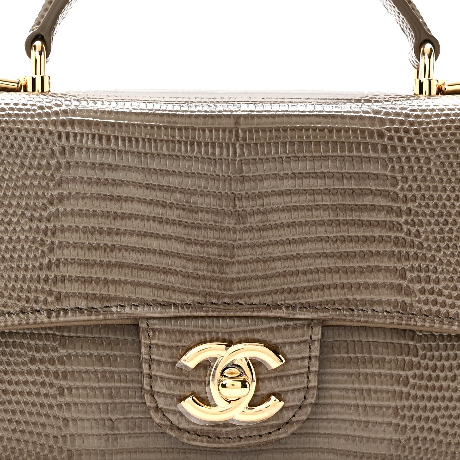 Calfskin Lizard Embossed Top Handle Long Clutch With Chain Dark Khaki