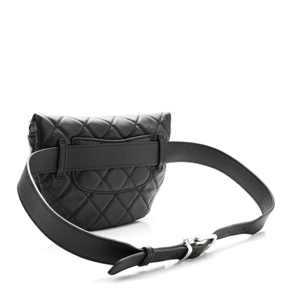 Grained Calfskin Quilted Waist Belt Bag Black