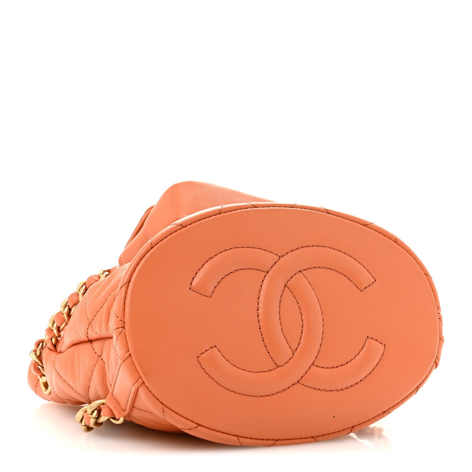 Calfskin Quilted Small CC Chain Bucket Backpack Orange