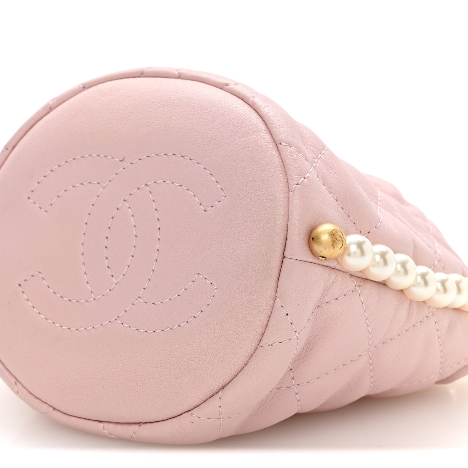 Calfskin Quilted Pearl Mini About Pearls Drawstring Bucket Light Pink