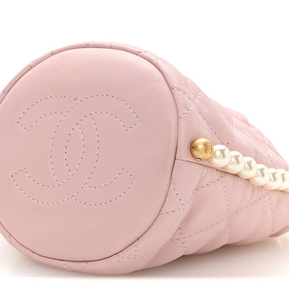 Calfskin Quilted Pearl Mini About Pearls Drawstring Bucket Light Pink