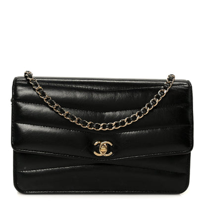 Lambskin Chevron Quilted Wallet On Chain WOC Black