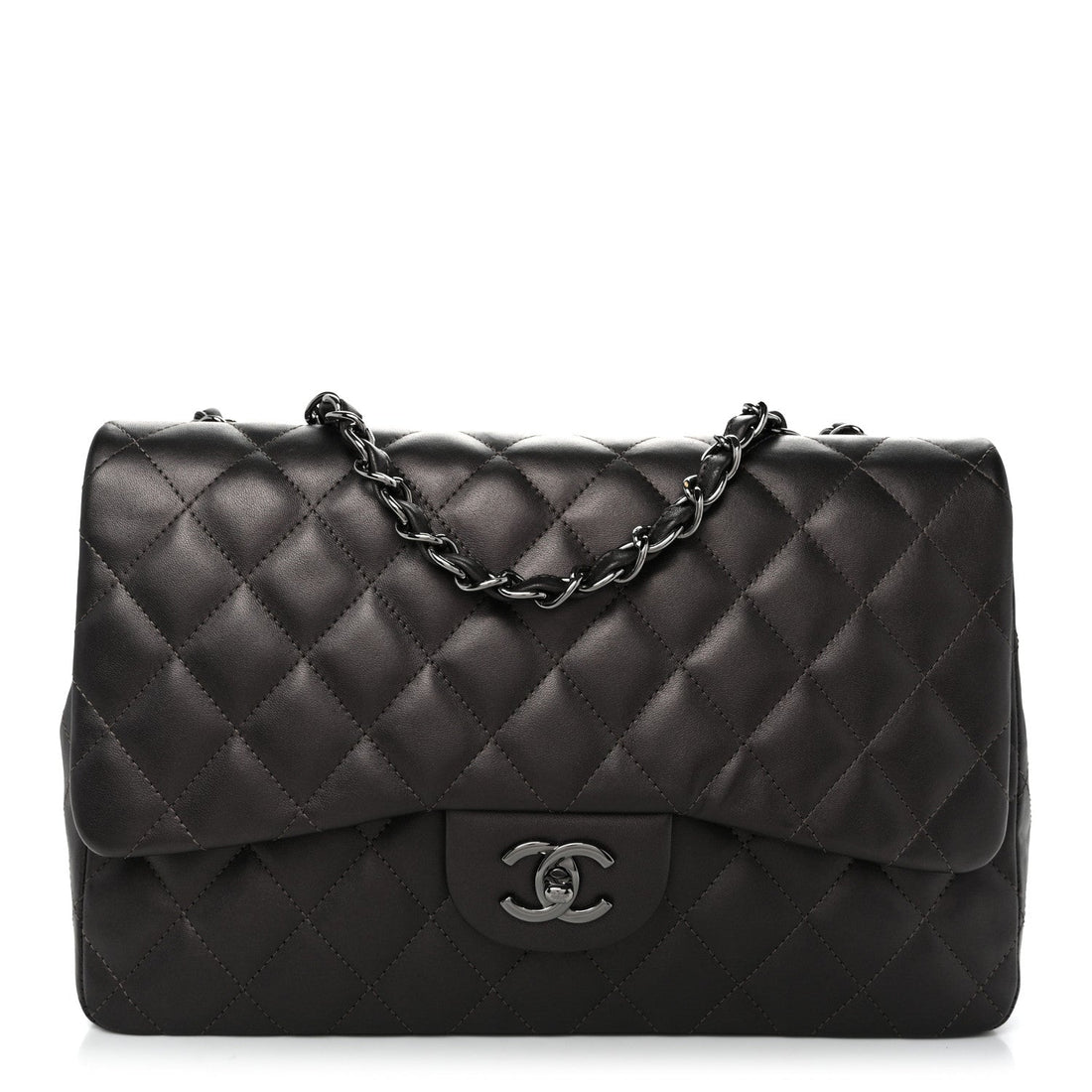 Lambskin Quilted Jumbo Single Flap  Dark Grey