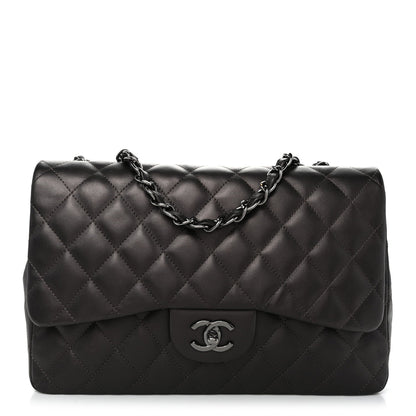 Lambskin Quilted Jumbo Single Flap  Dark Grey