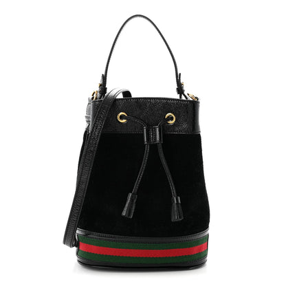 Suede Patent Web Small Ophidia Bucket Bag Black